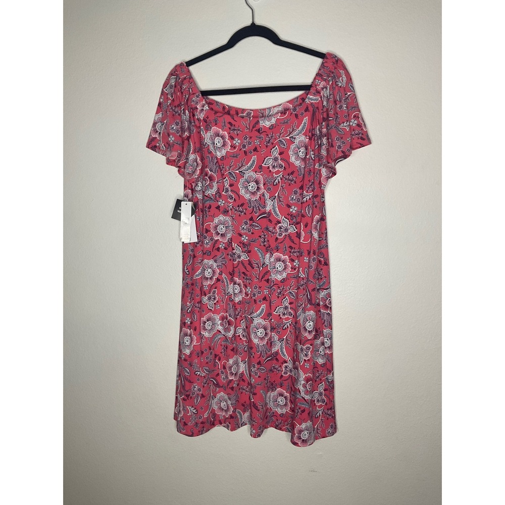Signature by Bobbie Brooks Coral Floral Print Dress Plus Size 1X Short Sleeve - Picture 3 of 7